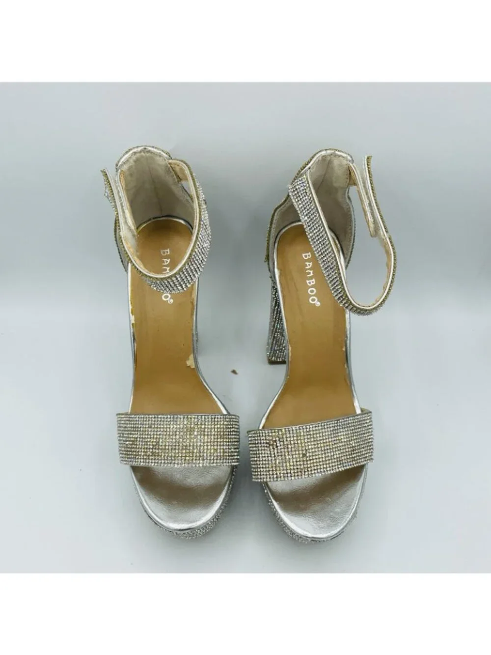 Bamboo Womens Shoes Size 7.5 silver Rhinestone Shiny Sparkly High Heels Platform